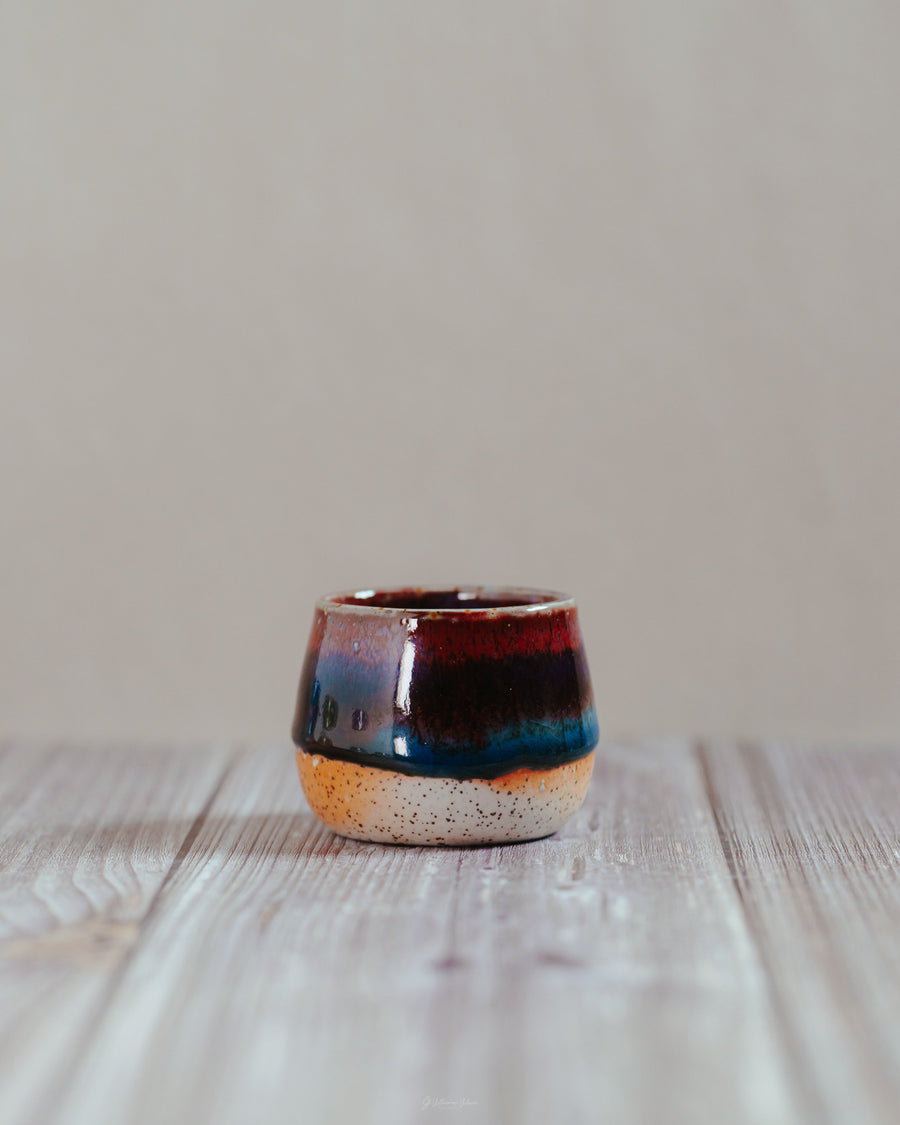 Komorebi 4 oz handmade stoneware cup, Siam Ruby glaze