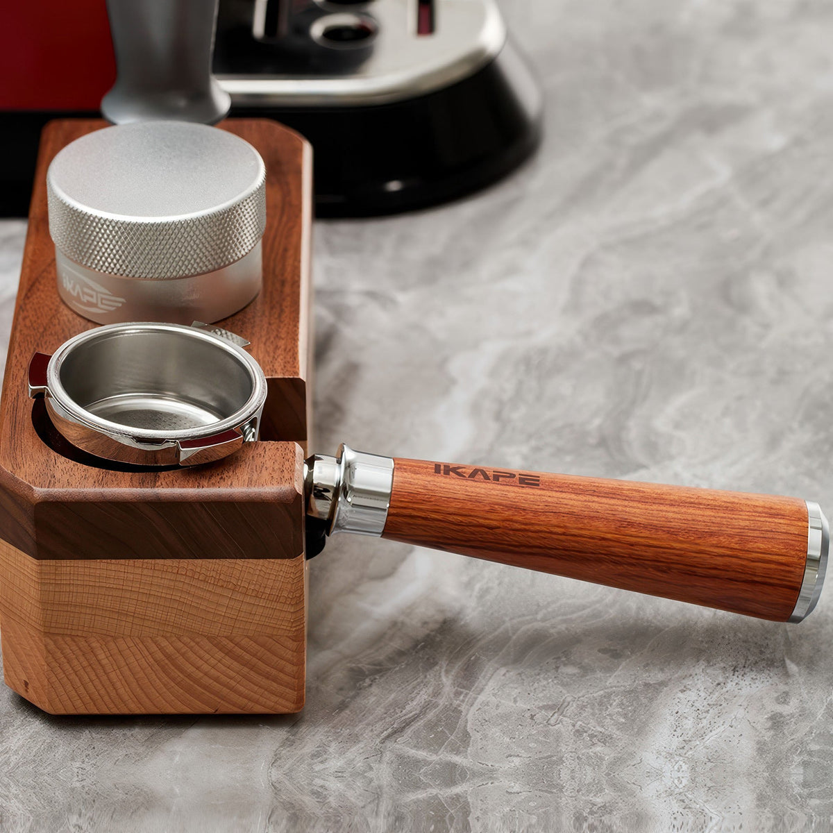IKAPE Bottomless Portafilter, Solid Wood Handle