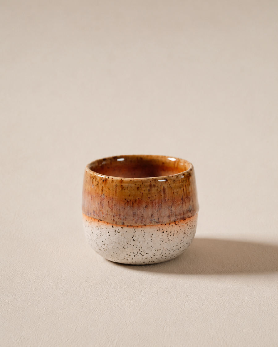 Komorebi 8 oz handmade stoneware cup, Amber Drip glaze