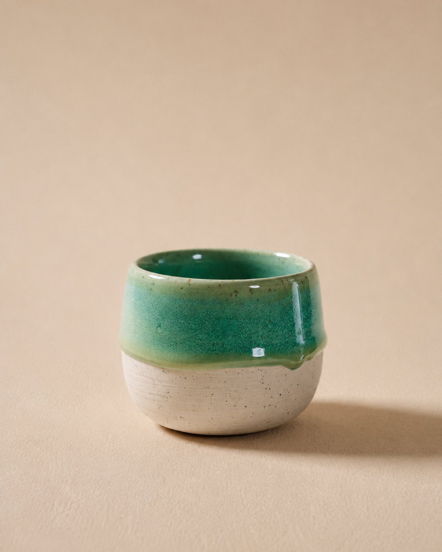Komorebi 8 oz handmade stoneware cup, Banana Leaf Green glaze
