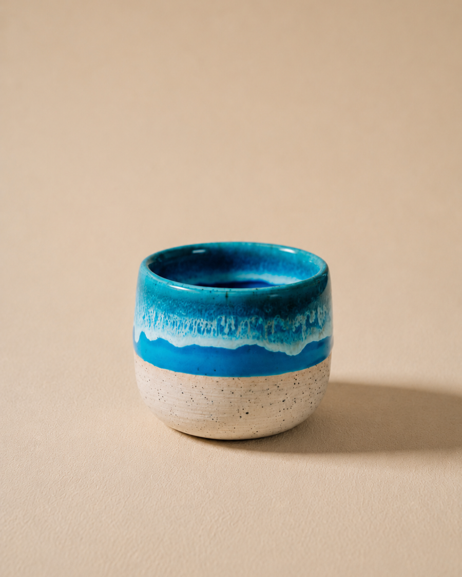 Komorebi 8 oz handmade stoneware cup, Teal Wave glaze