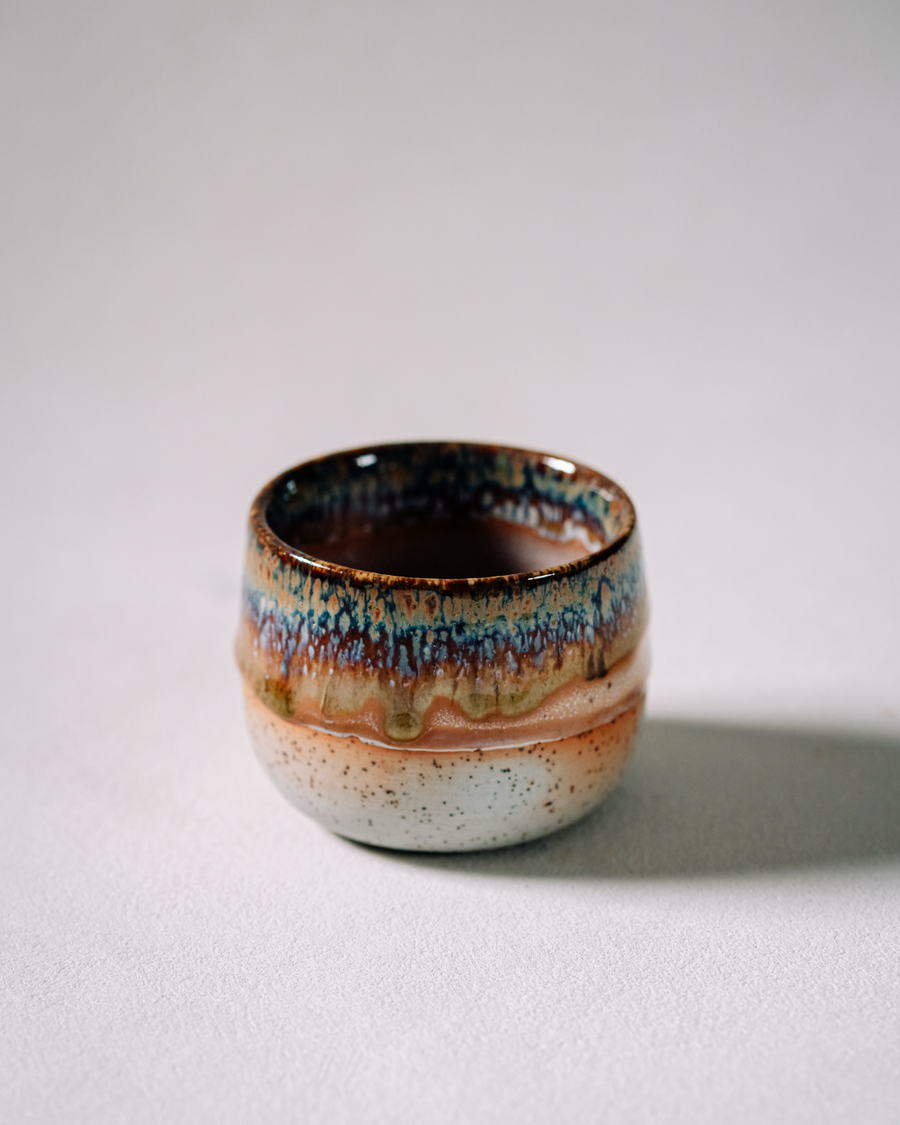 Komorebi 8 oz handmade stoneware cup, Aurora Drift glaze