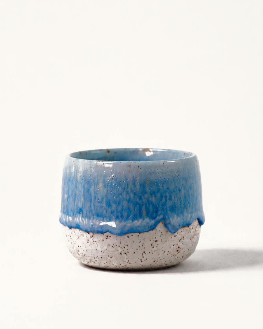 Komorebi 8 oz handmade stoneware cup, Sky Frost glaze