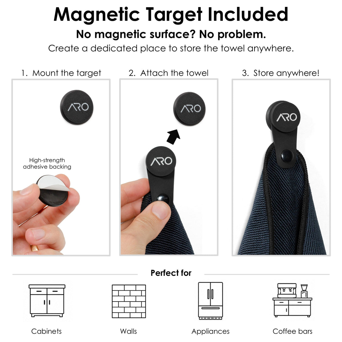 ARO Magnetic Coffee Bar Towel, 35 cm Microfiber with Magnet and Target