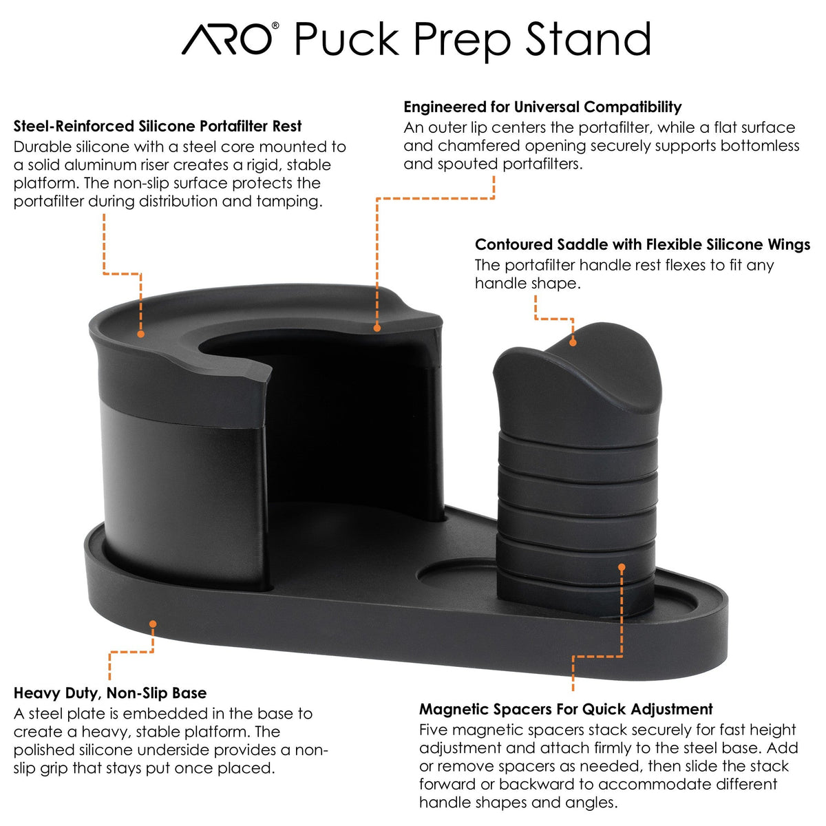 ARO PortaStand Adjustable Portafilter Stand and Puck Prep Station