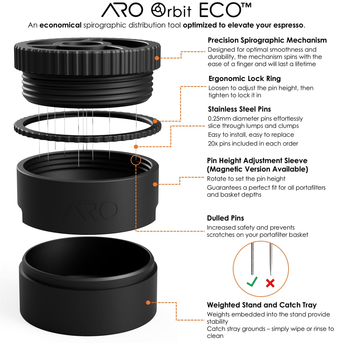 ARO Orbit ECO Espresso WDT Distribution Tool, 53mm, 54mm and 58mm
