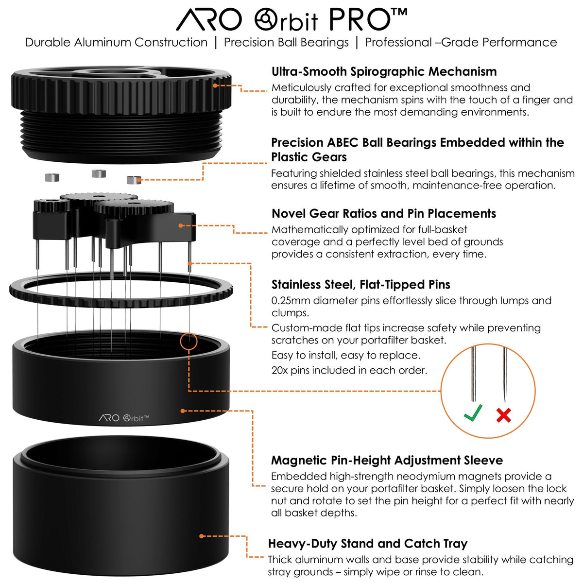 ARO Orbit Pro Espresso WDT Distribution Tool, 53mm to 58mm