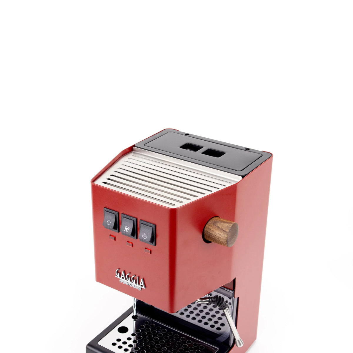 Stainless cup rest grid in brushed finish on top of a Gaggia Classic