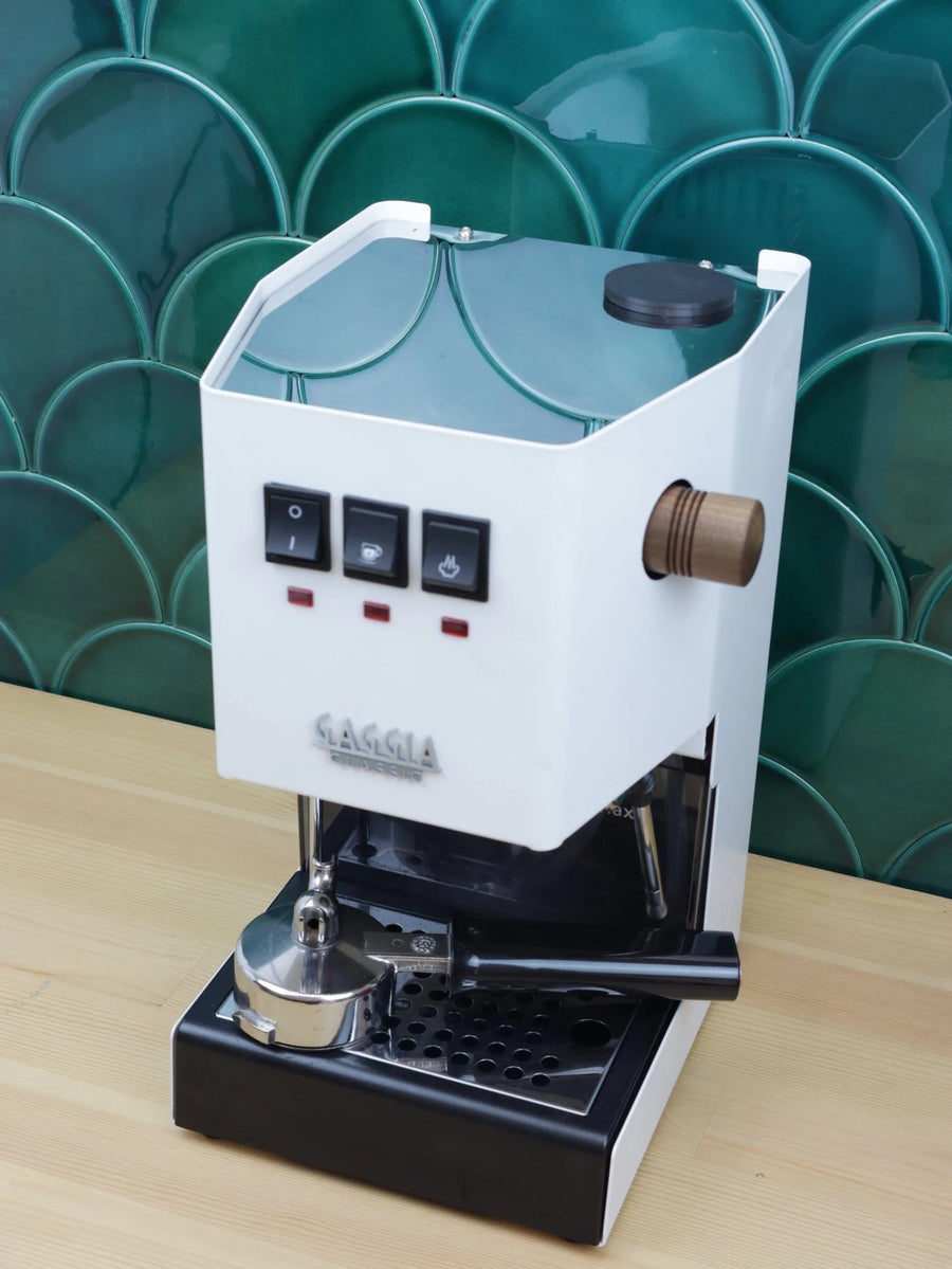 Extended stainless top cover fitted to a Gaggia Classic