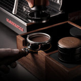 Walnut Espresso Tamping Station with Knock Box, 51 / 54 / 58 mm