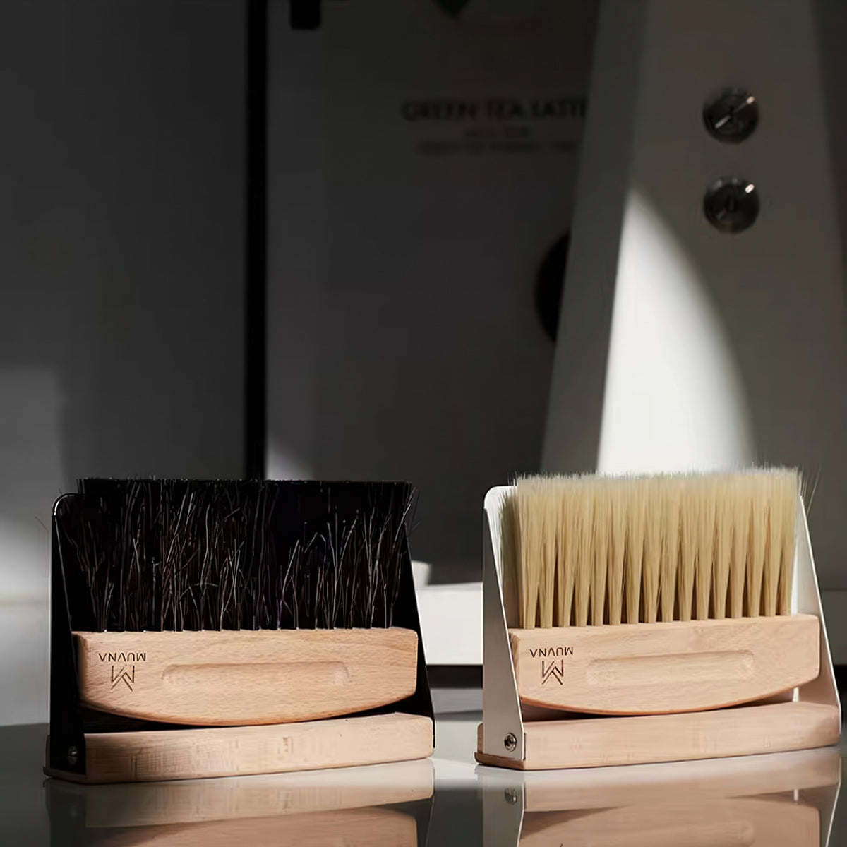MUVNA Beech Cleaning Brush and Magnetic Dustpan Set