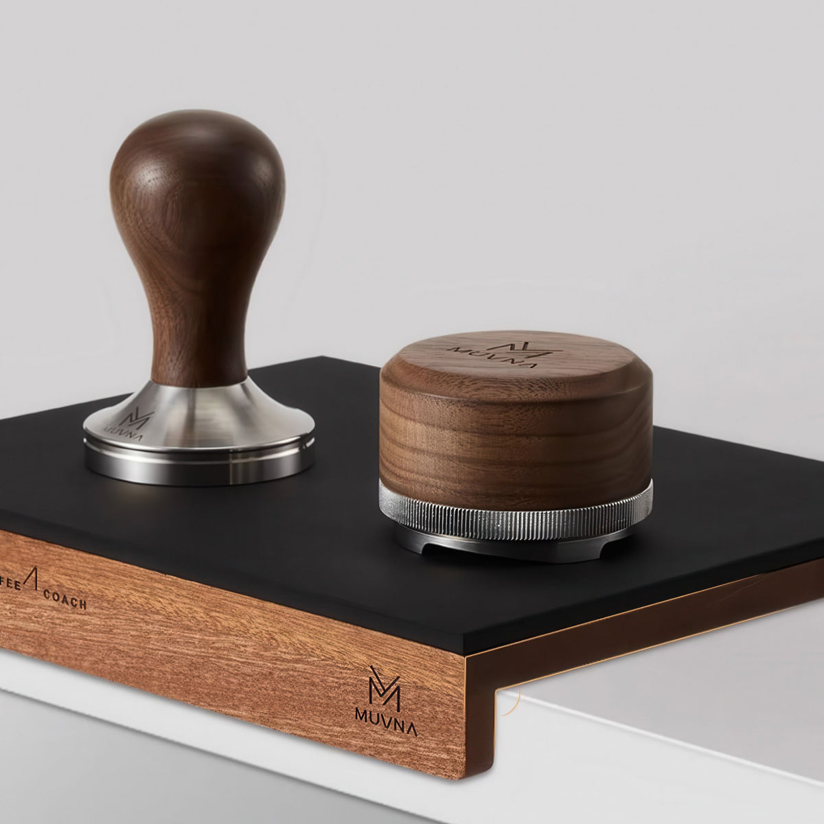 MUVNA Walnut Tamper Mat with Silicone Surface