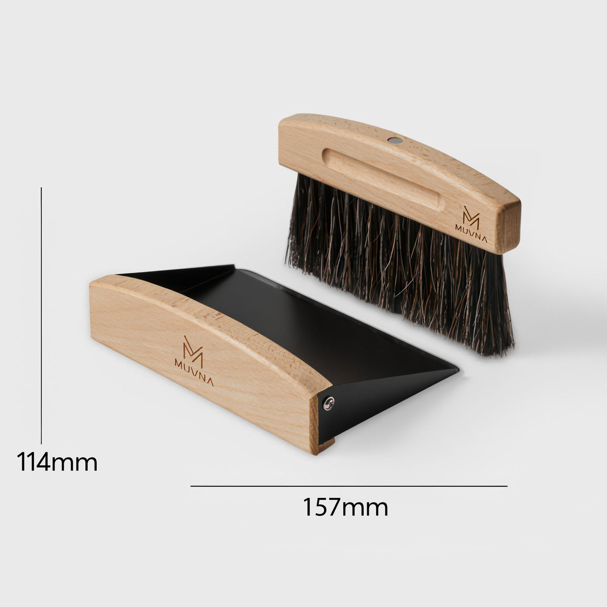 MUVNA Beech Cleaning Brush and Magnetic Dustpan Set
