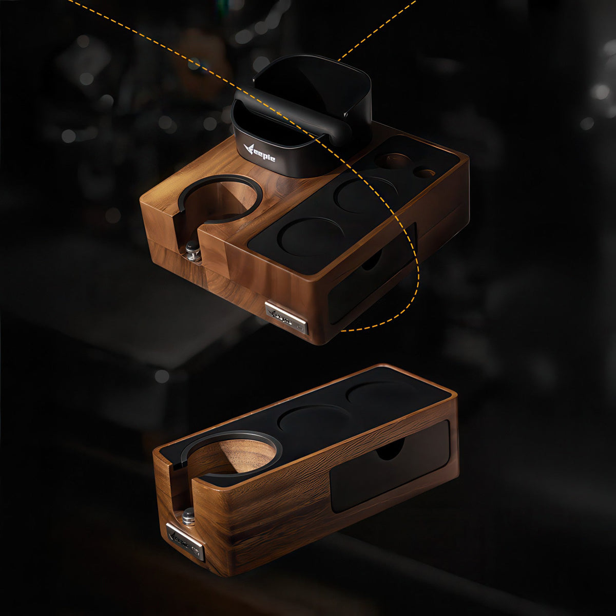 Feepie Walnut Tamping Station with Knock Box