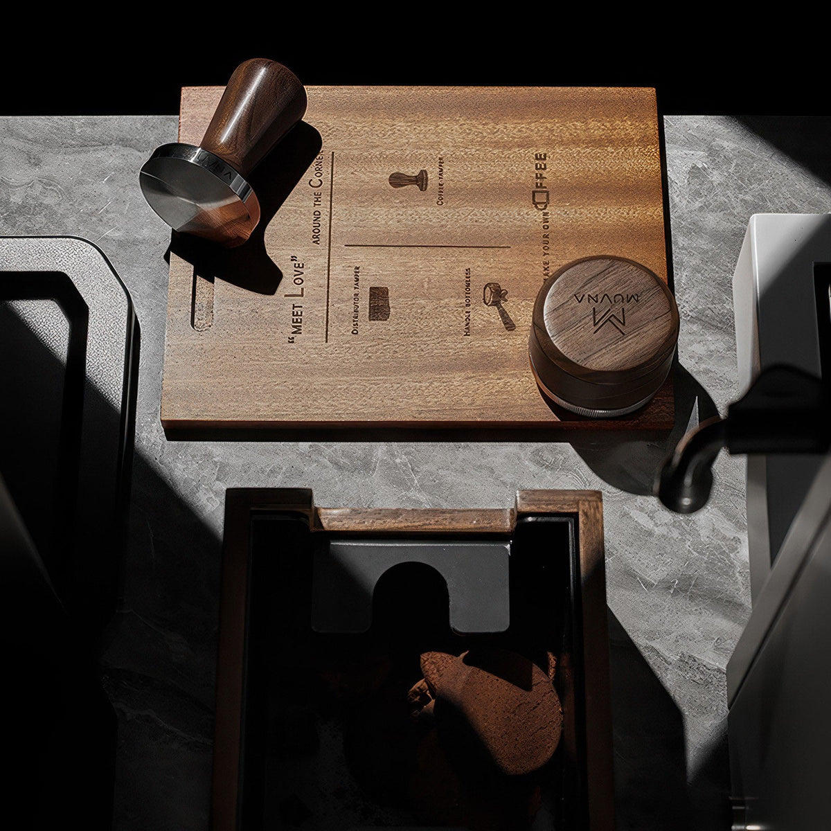 MUVNA Walnut Tamper Mat with Silicone Surface