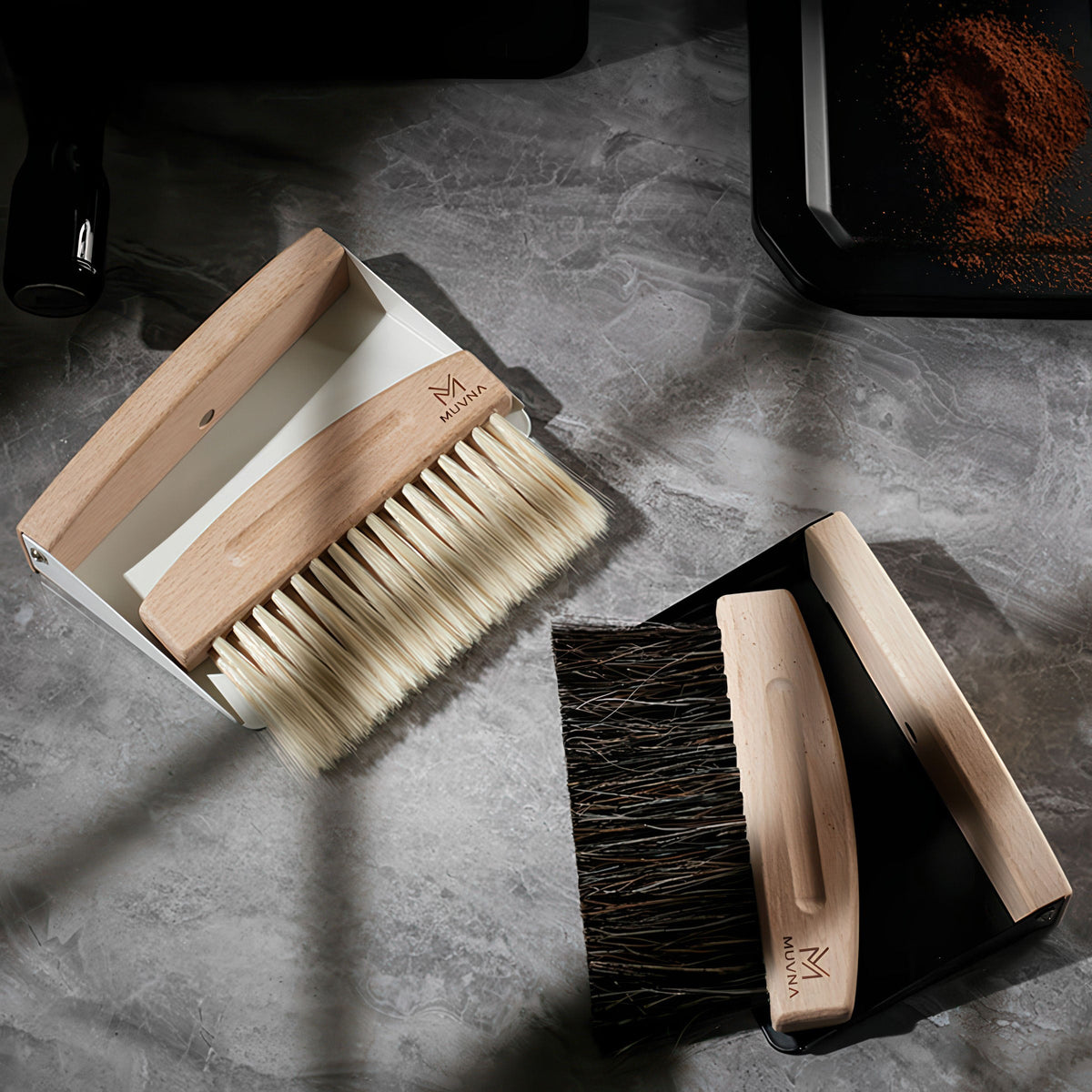MUVNA Beech Cleaning Brush and Magnetic Dustpan Set
