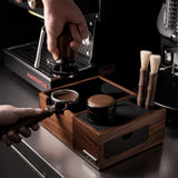 Walnut Espresso Tamping Station with Knock Box, 51 / 54 / 58 mm