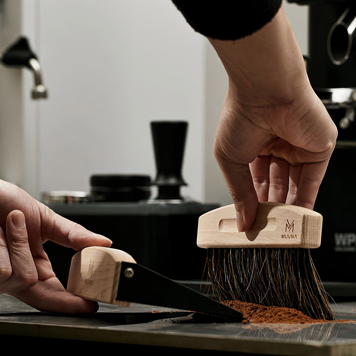 MUVNA Beech Cleaning Brush and Magnetic Dustpan Set
