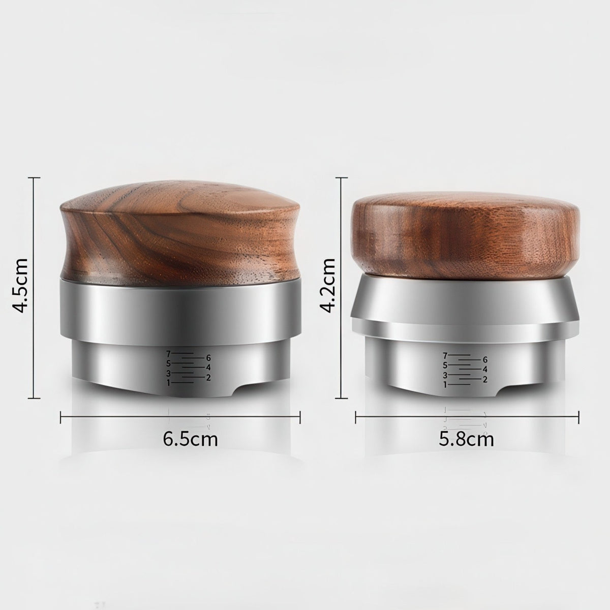 Espresso Distributor, Adjustable Depth, Walnut Handle