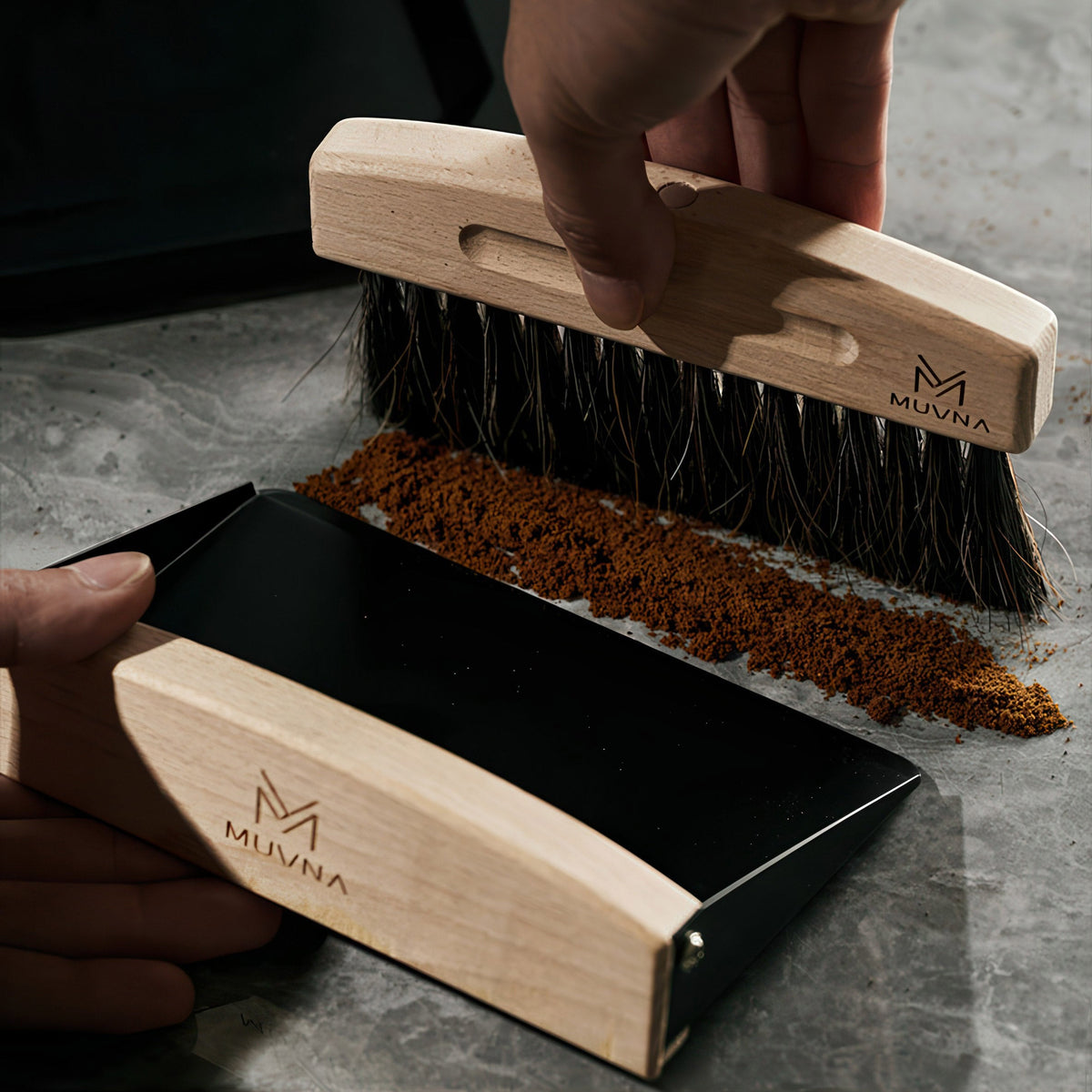 MUVNA Beech Cleaning Brush and Magnetic Dustpan Set