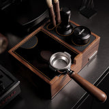 Walnut Espresso Tamping Station with Knock Box, 51 / 54 / 58 mm