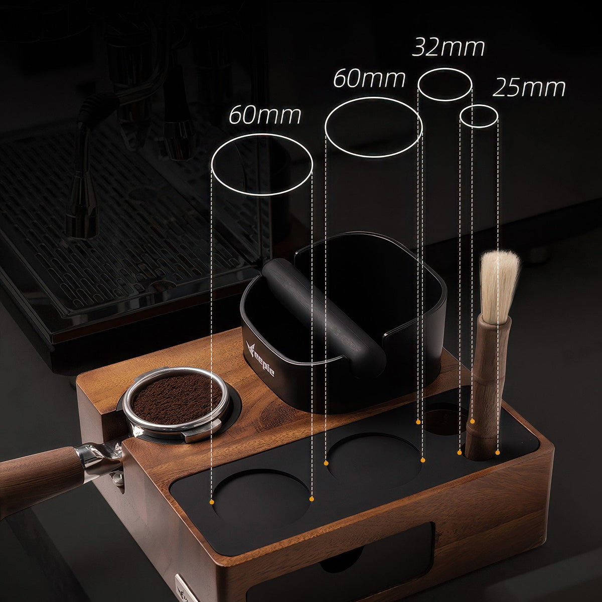 Feepie Walnut Tamping Station with Knock Box