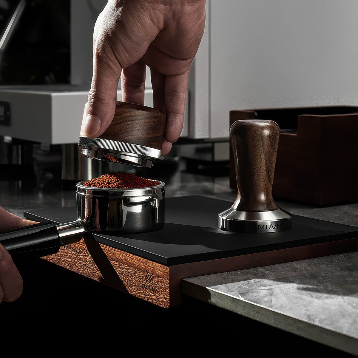 MUVNA Walnut Tamper Mat with Silicone Surface