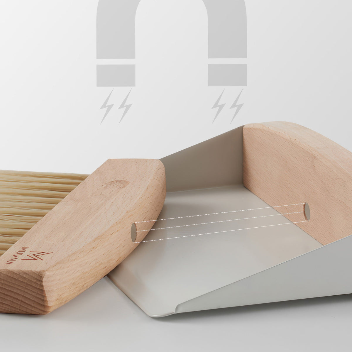 MUVNA Beech Cleaning Brush and Magnetic Dustpan Set