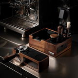 Walnut Espresso Tamping Station with Knock Box, 51 / 54 / 58 mm