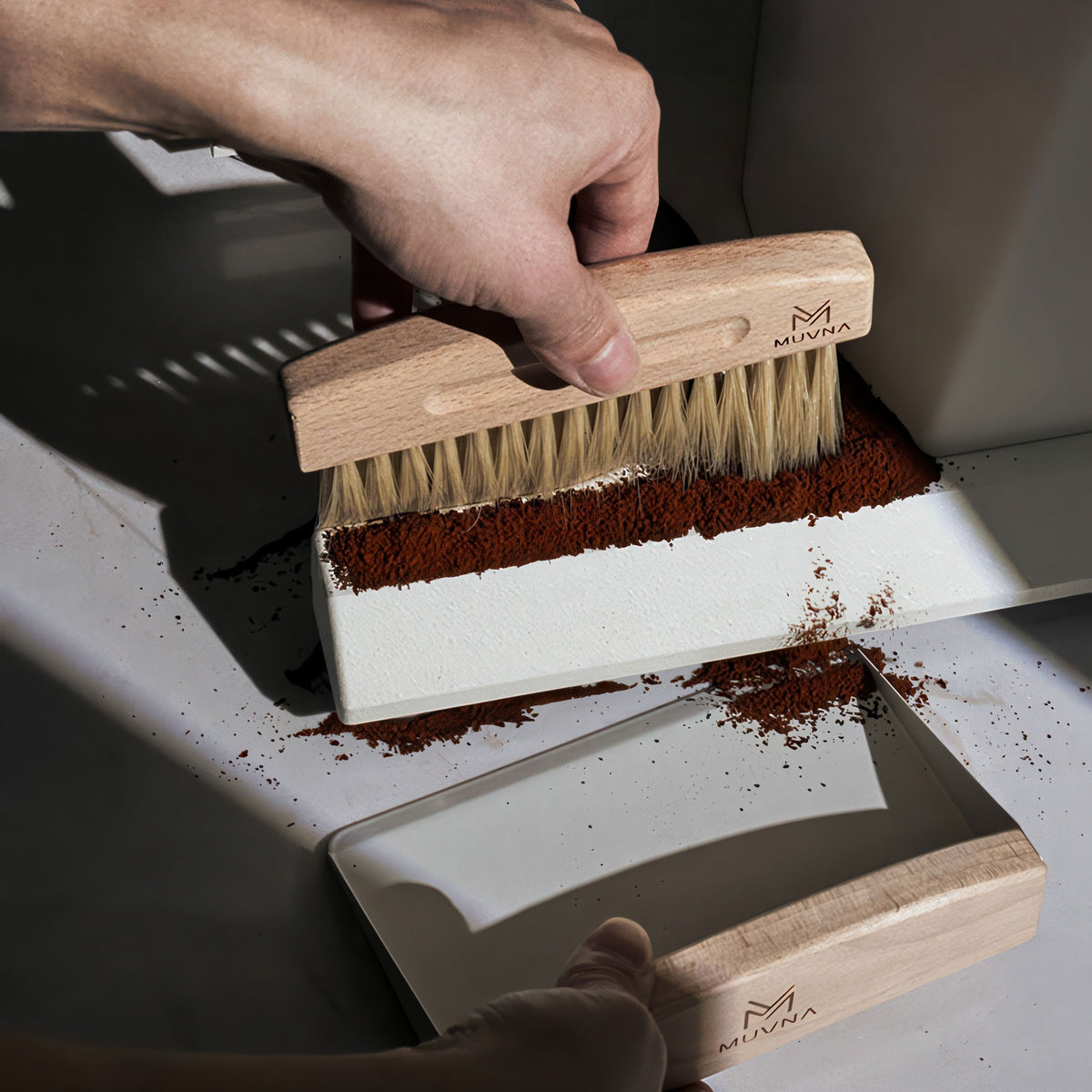MUVNA Beech Cleaning Brush and Magnetic Dustpan Set