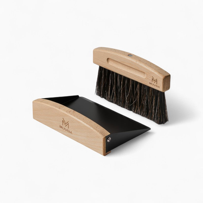MUVNA Beech Cleaning Brush and Magnetic Dustpan Set